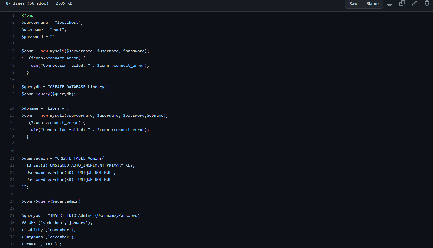 Code of Database Connection